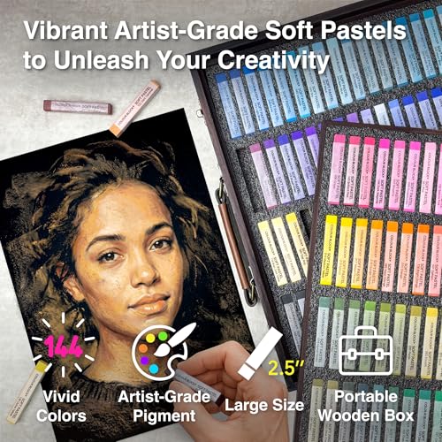 COLOUR BLOCK Soft Pastels for Artists - 144 Colors Square Chalk Pastels Set in Wooden Box - Vibrant Pigments Art Kit for Painting, Drawing, Sketching, Hobbyists. - color: 144 Colors (Wooden Box)