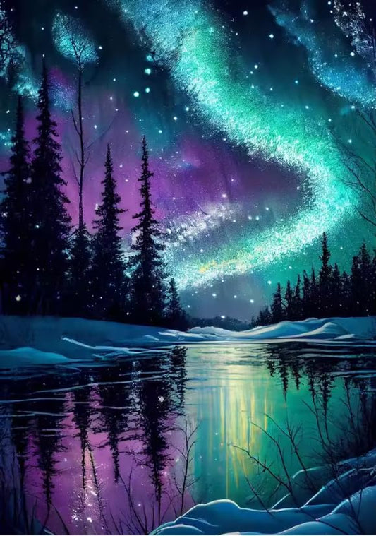 SHONGSHU 5D Diamond Painting Kit, Aurora Borealis Winter Landscape, Full Round Drill Mosaic Art for Adults & Kids, DIY Craft for Home Decor - color: SK2