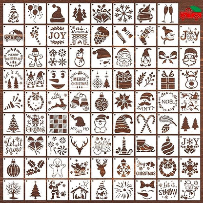 80 Pcs 3 x 3 Inch Christmas Stencils for Painting on Wood, Reusable Merry Christmas Ornament Snowflakes Holiday Stencils DIY Craft Template Set for Wall Rock Home Decor - style: Christmas