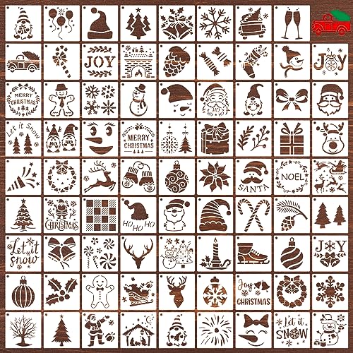 80 Pcs 4 x 4 Inch Christmas Stencils for Painting on Wood, Reusable Merry Christmas Ornament Snowflakes Holiday Stencils DIY Craft Template Set for Wall Rock Home Decor - style: Christmas