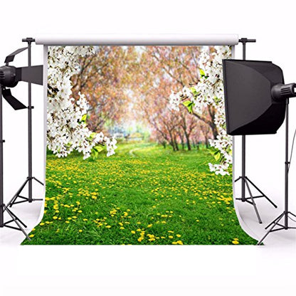 AOFOTO 10x10ft Spring Scenic Backdrop Sweet Flowers Photography Background Meadow Floral Blossoms Garden Florets Grassland Park Trees Kid Baby Portrait Photo Shoot Studio Props Video Wallpaper Drape - size: 10x10ft