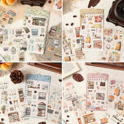 Uideyvi Travel Series Sticker Scrapbooking Supplies for Junk Journal, 16 Sheets PET Stickers(TZ-010-005) - color: Travel Series