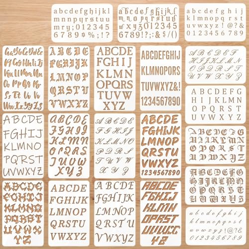 1/2 3/4 1 Inch Letter Stencils for Painting on Wood Reusable Plastic 20 Pack Large Alphabet Templates with Numbers and Symbols DIY Art Crafts for Canvas Porch Signs Journaling Supplies