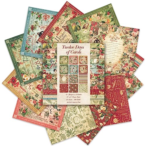 Scrapbook Paper, 24 Sheets 6"×6" 160gsm Single-Sided Patterned Cardstock - color: 24 sheets-carols