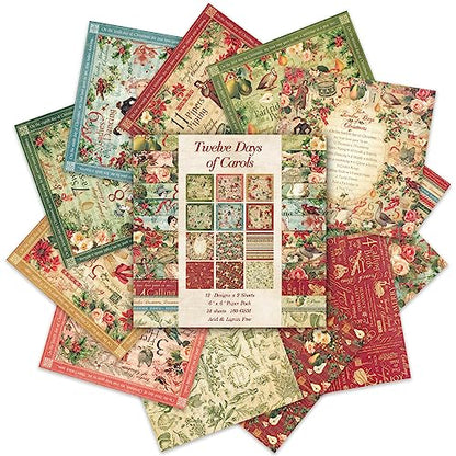 Scrapbook Paper, 24 Sheets 6"×6" 160gsm Single-Sided Patterned Cardstock - color: 24 sheets-carols