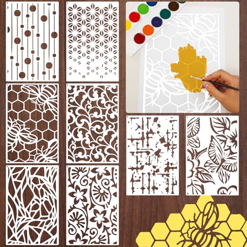 8PCS Geometric Stencils for Painting, Reusable Large Size Geometric Painting Stencils Abstract Layering Stencil for Painting on Wood Canvas Furniture Wall Floor Decor Drawing DIY Art Supplies - style: Geometric-2