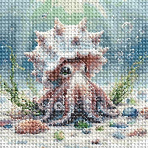5D Diamond Painting Kit for Adults 14x14 Inch Cute Octopus with Seashell Underwater Scene Full Drill DIY Diamond Art Kit Ocean Animal Rhinestone Painting Craft Home Wall Decor - color: FYZZ-127