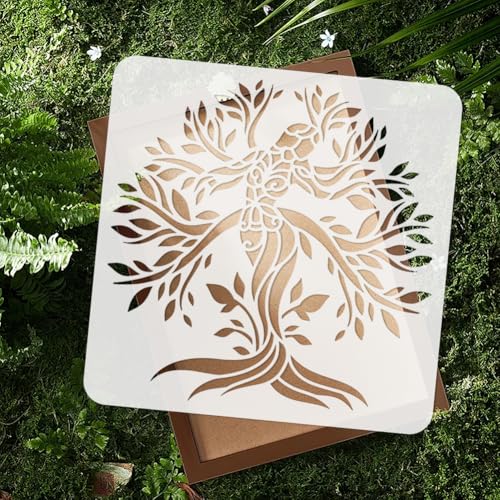 11.8"x11.8" Tree of Life Wall Stencil Templates, Mandala Woman Tree Reusable Plastic Stencils for Painting on Wood Floor Tile Fabric Glass Furniture DIY Home Decor Template | 11.8" x 11.8" Plastic Craft Stencil, Tree of Life Wall Stencil, DIY Home Decor T