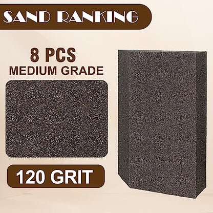 120 Grit Angled Sanding Blocks, Jamiikury Fine Sponge Sand Block Washable and Reusable, Wet & Dry Sandpaper Block for Wood Metal Drywall and Furniture Paint - Pack of 8 - size: 120 Grits