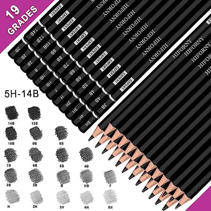 HIFORNY 24-Piece Graphite Sketching Pencil Set - 14B-5H, Ideal for Beginners & Artists