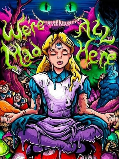 Modern Merch Alice in Wonderland Diamond Art Kits for Adults 'We're All Mad Here' 5D Diamond Painting for Adults, DIY Trippy Wall Art, Cross Stitch Gem Art, Full Round Drill 12x16 - color: Alice in Wonderland