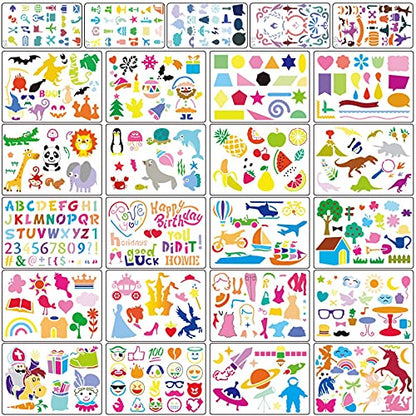 Stencil Drawing Kit for Kids, 25 Pcs Plastic Drawing Stencils with 400+ Shapes, Great Birthday Gift for Boy Girl