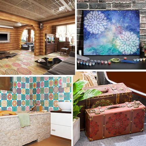 Mandala Stencils, 9Pcs Mandala Template Reusable Mandala Dotting Stencils Kit Plastic Painting Templates for DIY Art Scrapbook Home Decor and Crafts (6x6in)