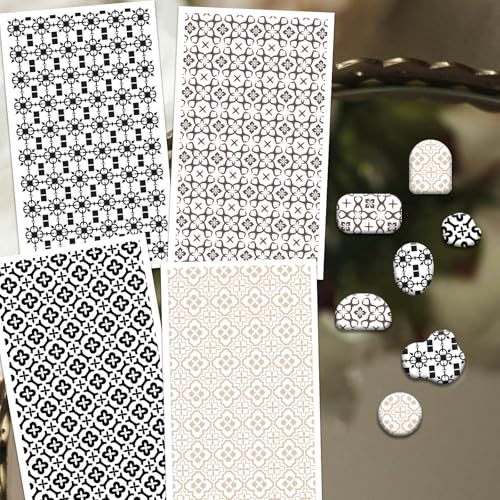 OLYCRAFT 24Pcs Ceramic Tile Clay Transfer Paper 4 Styles Geometric Pattern Clay Transfers Paper for Polymer Clays Earring Mosaics Transfer Sheets Small Ceramic Decal for Earring Jewelry Making - style: Ceramic Tile