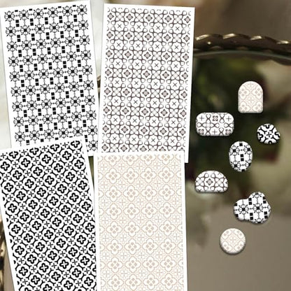 OLYCRAFT 24Pcs Ceramic Tile Clay Transfer Paper 4 Styles Geometric Pattern Clay Transfers Paper for Polymer Clays Earring Mosaics Transfer Sheets Small Ceramic Decal for Earring Jewelry Making - style: Ceramic Tile
