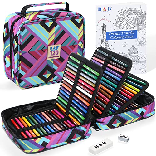 H & B 120 Colored Pencils Set, Art Pencil Kit for Adult Coloring,Oil Based Soft Core, Ideal for Coloring Sketching Shading,Art Set for Kids Teens Beginner Wooden Color Pencils - size: 120, style: 1-Geometry (Basic)