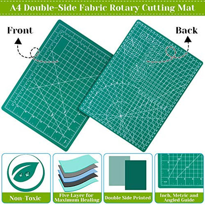 Rotary Cutter Set, Audab Self Healing Sewing Mats Rotary Cutter and Mat 45mm Rotary Fabric Cutter Set with 2 Blades Rotary Cutting Mat for Crafts Fabric Quilting Hobby (9" x 12" (A4)) - color: Green