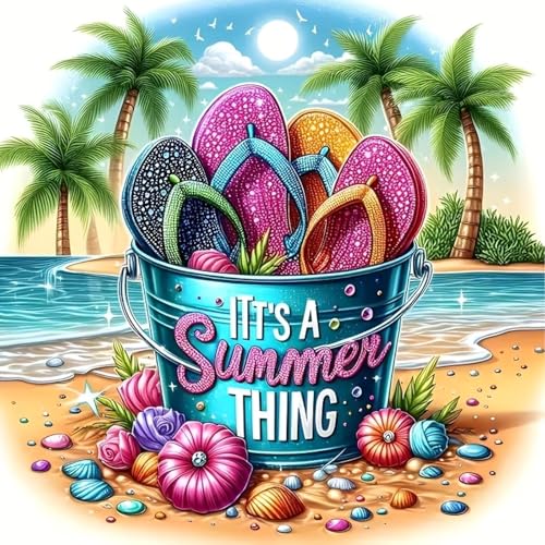 askkqtx Summer Beach Diamond Art Kits for Adults 14x14 Inch | Sandy Beach Diamond Painting Kits for Beginners, DIY 5D Round Full Drill Crystal Rhinestone Dots Gem Art Craft Home Decor - color: G9564