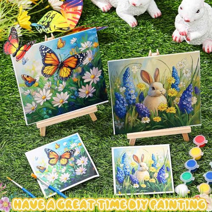 Tenceur 12 Sets Pre Drawn Canvas to Paint Adult Stretched Coloring Painting Canvas Panels with Design Easel and Brushes for Party Supplies Beginner Favor(Garden) - style: Garden