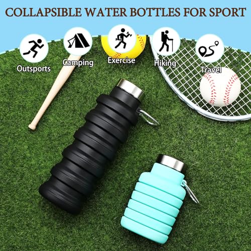 Baderke 2 Pcs Collapsible Water Bottles 17oz Silicone Travel Foldable Portable Water Bottle with Buckle Silicone Lightweight Reusable Leakproof for Camping Hiking Cycling Sport(Green, Black) - color: Green, Black