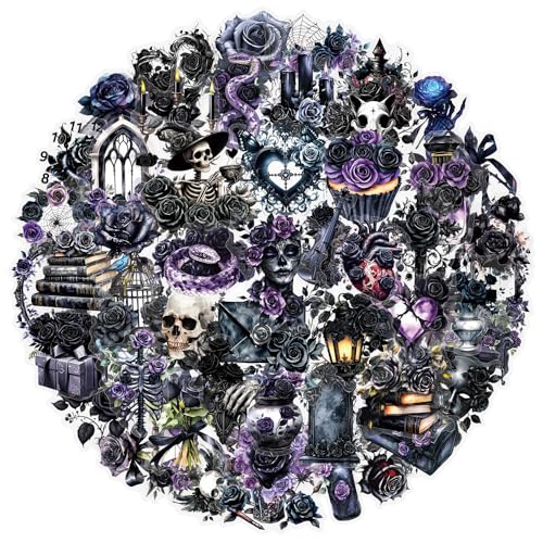 50Pcs Vintage Stickers,Waterproof Transparent PET Aesthetic Decorative Scrapbooking Supplies for Adult Card Making Letters Planner Journaling Junk Journal DIY Water Bottles Art Craft.Black Rose - color: Black Rose