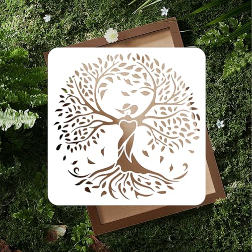 Tree of Life Wall Stencil Template 11.8 x 11.8 Inch Reusable Plastic Tree Stencil for Painting on Wood Wall Floor Fabric Glass Furniture, DIY Home Decor Stencil, Craft Drawing Stencils - style: Tree of Life B