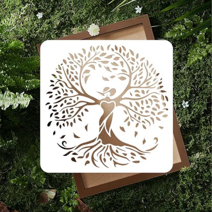 Tree of Life Wall Stencil Template 11.8 x 11.8 Inch Reusable Plastic Tree Stencil for Painting on Wood Wall Floor Fabric Glass Furniture, DIY Home Decor Stencil, Craft Drawing Stencils - style: Tree of Life B