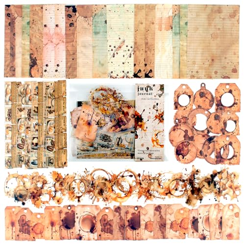 Vintage Scrapbook Kit, 90 Sheets Coffee Stain Manuscripts Materials, Scrapbooking Stickers and Decorative Papers Collage, Ephemera for Junk Journal Supplies, Journaling, Crafts Arts, Scrap Booking - color: Coffee and Manuscripts