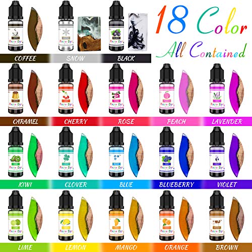 Epoxy Resin Pigment - 18 Colors Epoxy UV Resin Dye Liquid Transparent for UV Glue Coloring, DIY Jewelry Making - Concentrated Epoxy Colorant for Art, Paint, Crafts - 0.35 oz/10ml Each