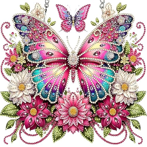 LPDJITO Butterflies DIY Hanging Diamond Art Pendant Kit Flowers Butterflies, Special Crystal Diamonds Painting Ornament for Adults, 5D Diamond Art Suncatchers Double Sided Board Gem Painting Kit - color: Color-12
