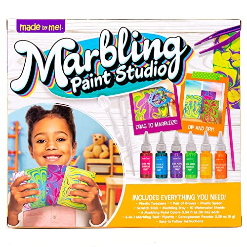 Made By Me Marbling Studio, 25-Piece Marbling Kit for Kids - Make 10 Pour Paint Art Projects - Dip & Paint Marbling Arts & Crafts for Ages 6-9 - Fun Gift - size: 5.3 inches x 6.8 inches