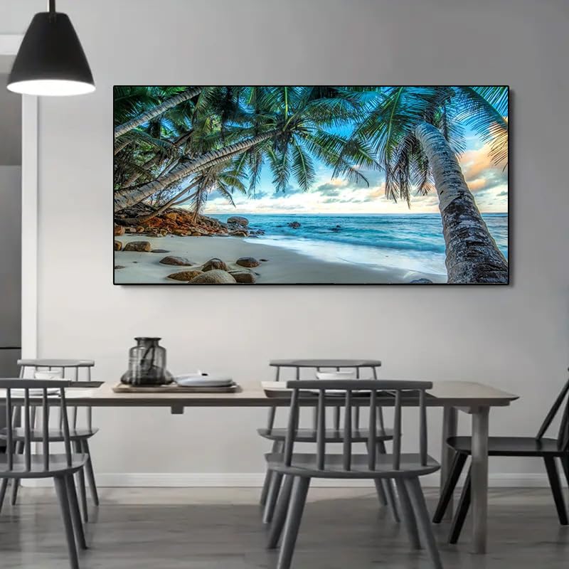COHAYISY Large 5D Coconut Tree Beach Sunset Scenic Diamond Art Painting Kit for Adults, DIY Full Drill Crystal Rhinestone Arts and Crafts (15.7x27.5inch) - color: 25-45 Coconut Tree Beach