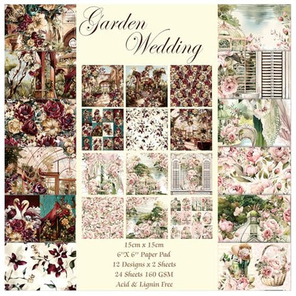 Scrapbook Paper, 24 Sheets 6"×6" 160gsm Single-Sided Patterned Cardstock - color: 24 sheets-garden wedding