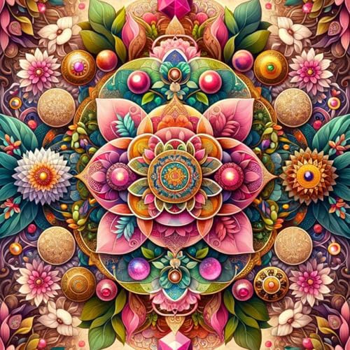 EIBEILI Diamond Art Kits for Adults Mandala Flower Diamond Painting Kits | Round Drill Mandala Diamond Painting for Adults DIY Rhinestone 5D Diamond dots(Gemstone Craft)Home Wall Art Gift 12x16IN - color: DP03797