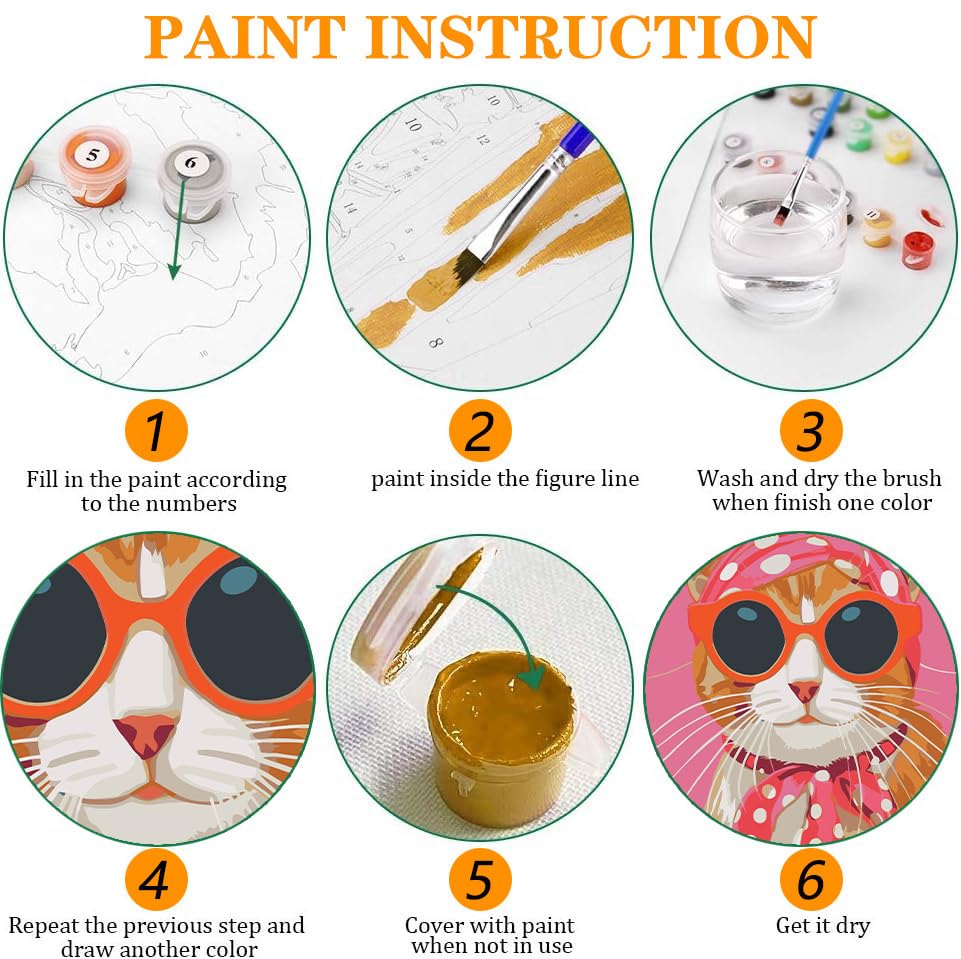 Axquilon 6 Packs Cat Paint by Numbers for Adults Beginners 8x12 Inch - color: PN260519-6P
