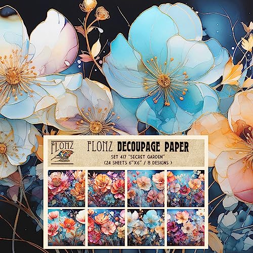 Decoupage Paper Pack (24 Sheets 6"x6") Secret Garden # Vintage Styled Pattern Paper for Decoupage, Craft and Scrapbooking - color: Eight