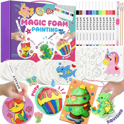 Cocostar Magic Foam Texture Painting Kit - 84pcs Arts and Crafts for Girls 4-6-8-10, Puffy Magic Paint Set, Kids Paint by Number, 3D Art Craft for Kids - Ideal Gifts for Girls 4 5 6 7 8 9 10