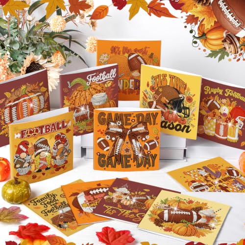 Saillong 12 Pack Fall Football Diamond Painting Greeting Card Kits DIY Autumn Football Diamond Art Cards with Envelopes 5D Rhinestones Painting Making Kit for Adults DIY Crafts Family Friend Gifts - color: Fall Football