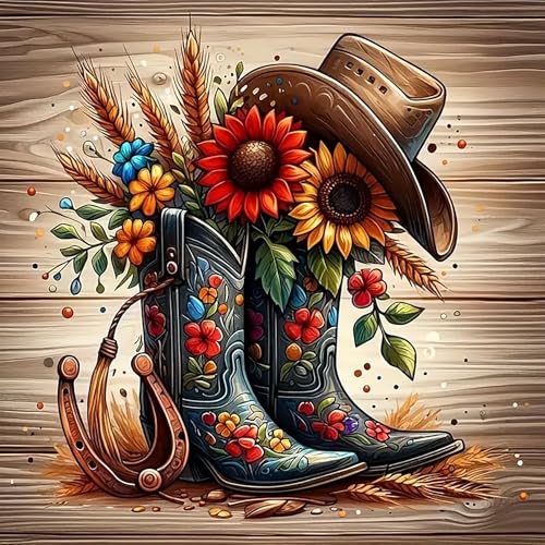 Diamond Art Kits for Adults, Boots Diamond Art Painting Kits for Adults | Retro Boots Stress Relief Full Round Drill Heartfelt DIY Gift Strong Adhesive Wall Decor HD Canvas 13.8x13.8in 35x35cm - color: Boots