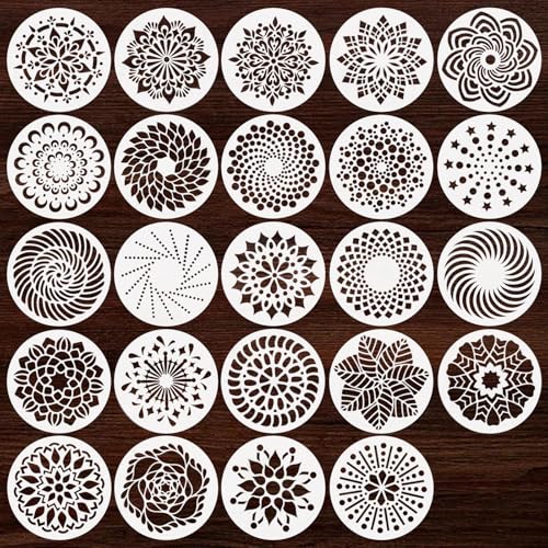 24 Pcs Mandala Stencils Reusable Stencils for Painting on Wood Mandala Dot Stencil DIY Craft Template for Painting on Rock Furniture Canvas Wall Home Decor Supplies, 5 Inch - style: Mandala Style, Round