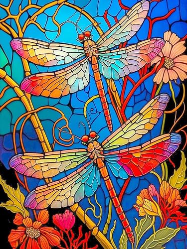 AWUJON Diamond Painting Kits for Adults, Dragonflies 5D Diamond Art Kits Full Drill Diamond Dots DIY Paintings with Diamonds Gem Art and Crafts Home Wall Decor 12x16 inch - color: Dragonflies