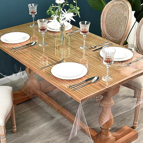 Nasitos Waterproof Clear Plastic Table Cover Protector 2 Pcs 54x108 in | Vinyl Outdoor Plastic Table Cover Rectangle, Waterproof PVC Oil Spillproof Tablecloth Protector for Kitchen, Holidays - color: Clear, size: 54x108 Inch (Rectangular)