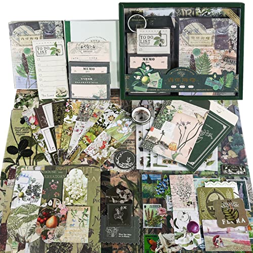 Scrapbook Supplies Kit, Vintage Junk journaling Supplies, Scrapbooking Kit | Stationary Set with Aesthetic Ephemera Stickers, Bullet Journaling Kit, Collage Craft Supplies Gift for Adults Women Starter - color: Botanical