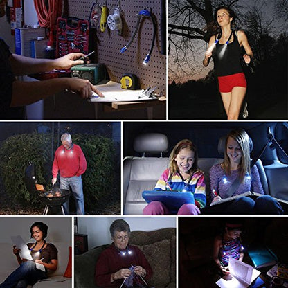Rechargeable, Hands-free Neck Book Lamp with 4 LED Bulbs, 4 Adjustable Brightness, USB Cable Included for Reading in Bed or Car - color: Navy Blue