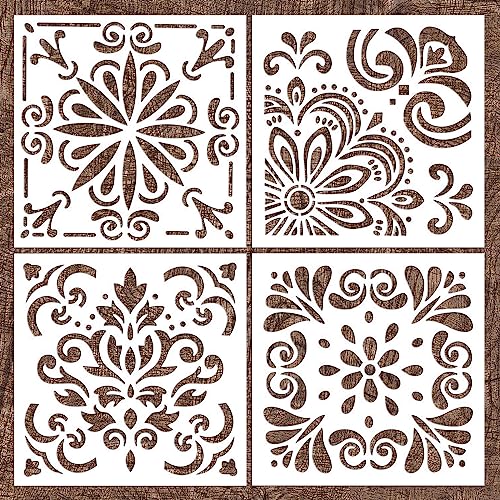 4 Pcs Large Pattern Mandala Stencils Reusable Mandala Dot Painting Templates DIY Floral Spray Paint Stencil Drawing Craft Stencil for Wood Wall Tile Floor Canvas Fabric Furniture Rock Concrete (8x8) - color: Modern style