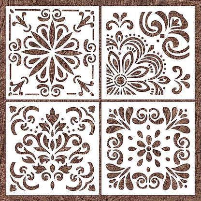 4 Pcs Large Pattern Mandala Stencils Reusable Mandala Dot Painting Templates DIY Floral Spray Paint Stencil Drawing Craft Stencil for Wood Wall Tile Floor Canvas Fabric Furniture Rock Concrete (8x8) - color: Modern style