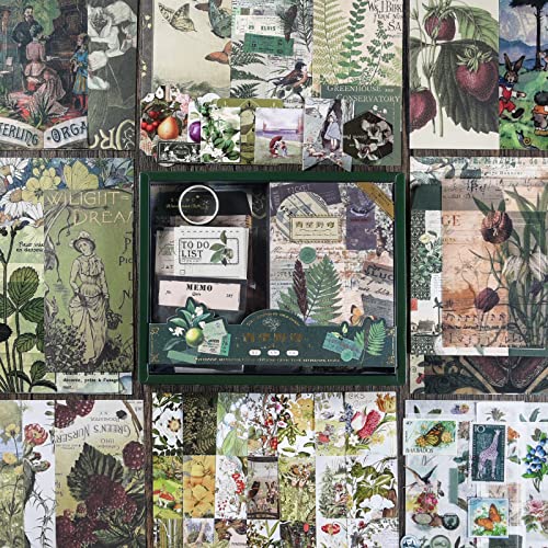 Scrapbook Supplies Kit, Vintage Junk journaling Supplies, Scrapbooking Kit | Stationary Set with Aesthetic Ephemera Stickers, Bullet Journaling Kit, Collage Craft Supplies Gift for Adults Women Starter - color: Botanical