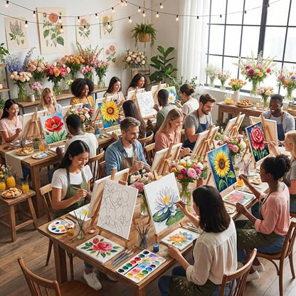 Tinlade 24 Pcs Pre Drawn Canvas for Painting Stretched,Abstract Flower - size: Abstract Flower