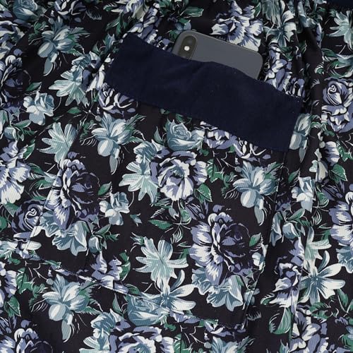 Cute Floral Apron for Women with Pockets, Cotton, Adjustable Straps - color: Deep Blue