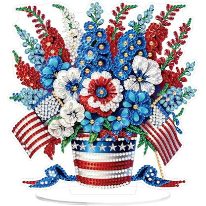 ARPADAMO Tabletop Ornament Diamond Art Kit for Adult USA Flag Flower Basket | 5D DIY Special Shaped Crystal Patriotic Double Sided 4th of July Diamond Painting Art Kit,Placement Ornament Gift Home Garden - color: DP03971